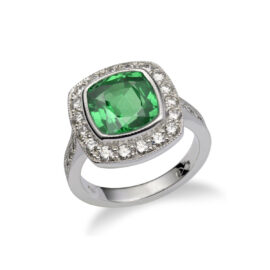 Emerald halo diamond ring OROGEM Jewelers Engagement Rings