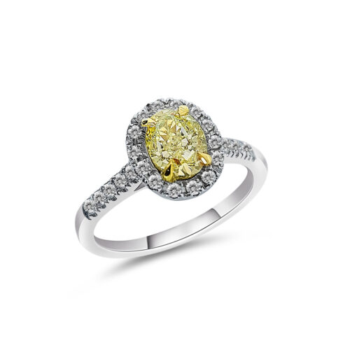 1.00 Carat yellow oval diamond halo engagement ring