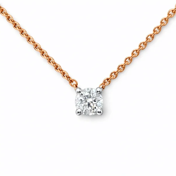 Collier solitaire en or rose 18K avec diamant certifié HRD serti en or blanc
