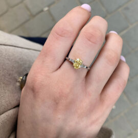 Three-stone yellow oval-cut diamond engagement ring OROGEM Jewelers Engagement Rings