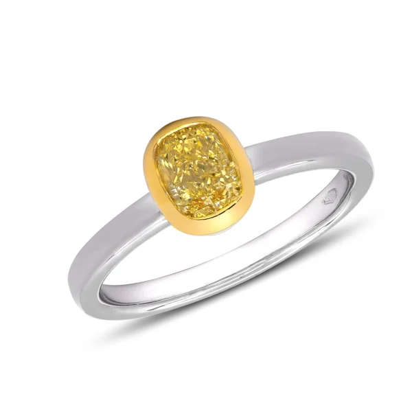 anello diamante cuscino fancy yellow