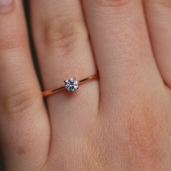 Anello di fidanzamento classico sottile diamante 0.18 carati in oro rosa 18k
