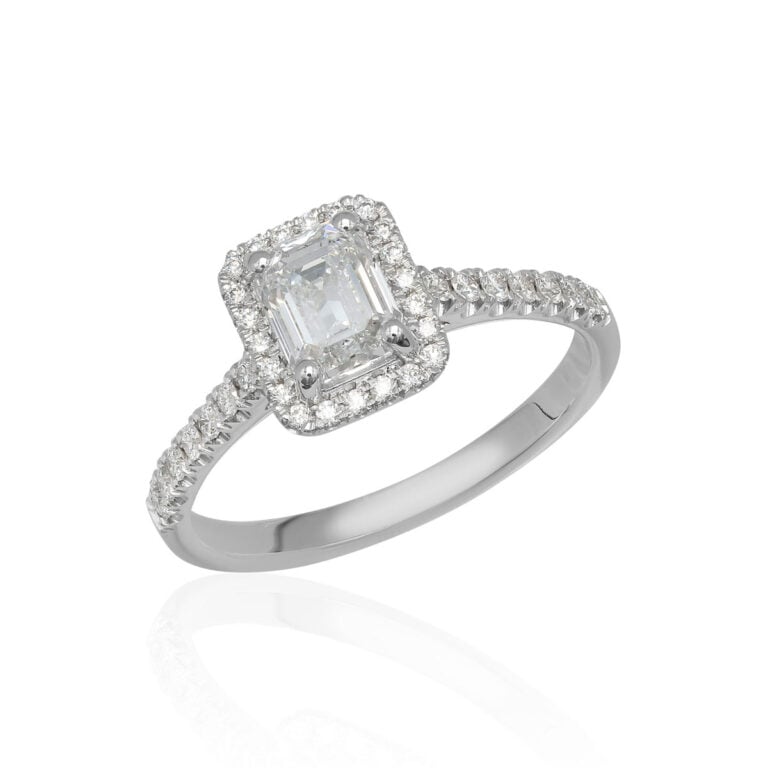 0.90 Carat Emerald Diamond Halo Engagement Ring