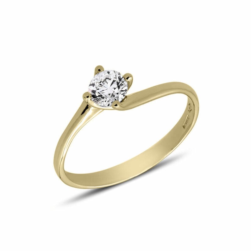 Bague de fiançailles diamant solitaire 0.30 carat anneau torsion en or jaune 18K