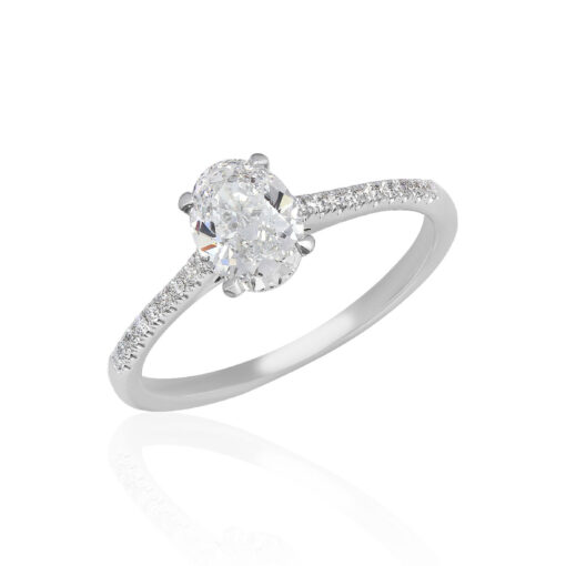0.70 Carat oval mini cathedral pavé diamonds engagement ring OROGEM Jewelers Engagement Rings