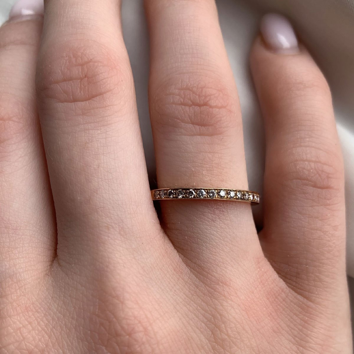 0.20 Carat Pave Light Pink Diamonds Wedding Ring In Pink Gold - Orogem Jewelers