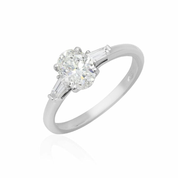 Three-stone oval diamond engagement ring