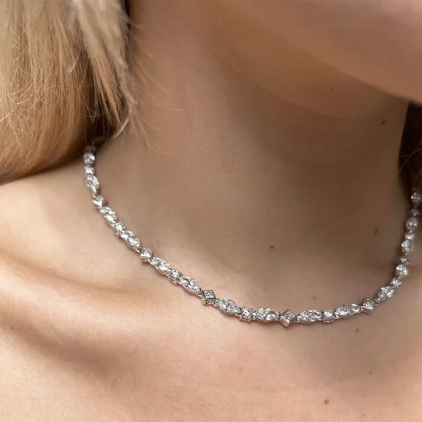 Exquisite And Timeless Necklace With 20.14 Ct Of Marquise-Cut, Round Brilliant-Cut And Princess-Cut Diamonds In 18K White Gold.