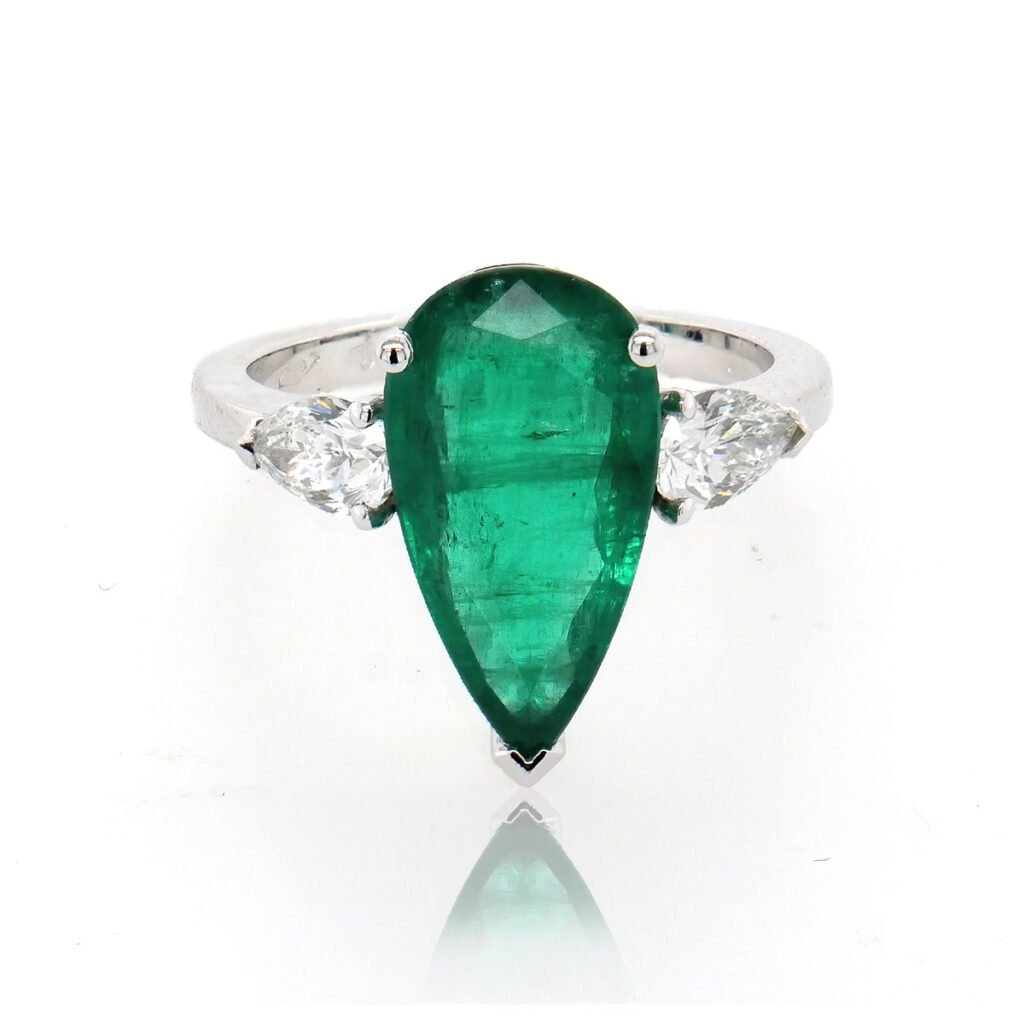 Bague De Fiançailles à Trois Pierres émeraude De Carats Et