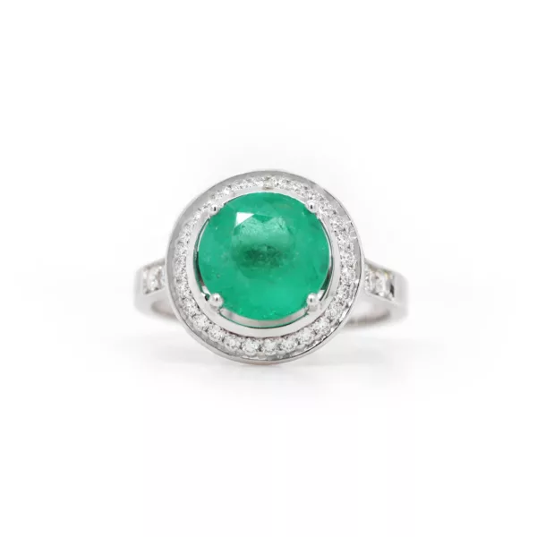 2.51 ct Emerald and Diamond Halo Ring in 18k White Gold