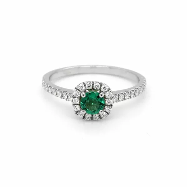 Round emerald pavé and halo diamond engagement ring