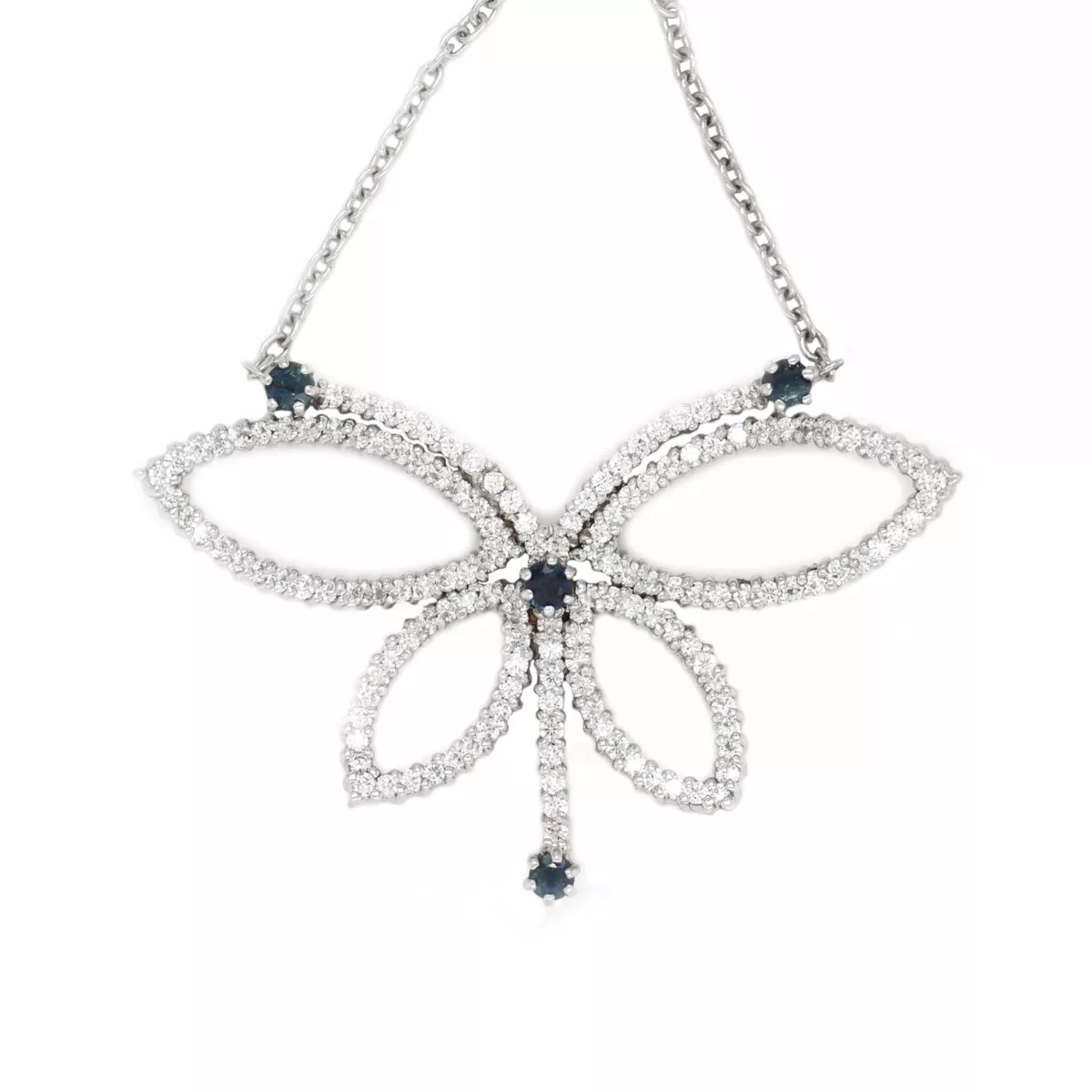Orogem Sapphire And Diamond Adorned Butterfly Pendant Necklace - OROGEM Jewelers
