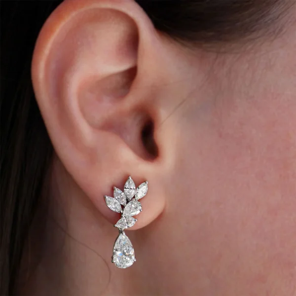 Radiant Leaf Cluster Diamond Earrings