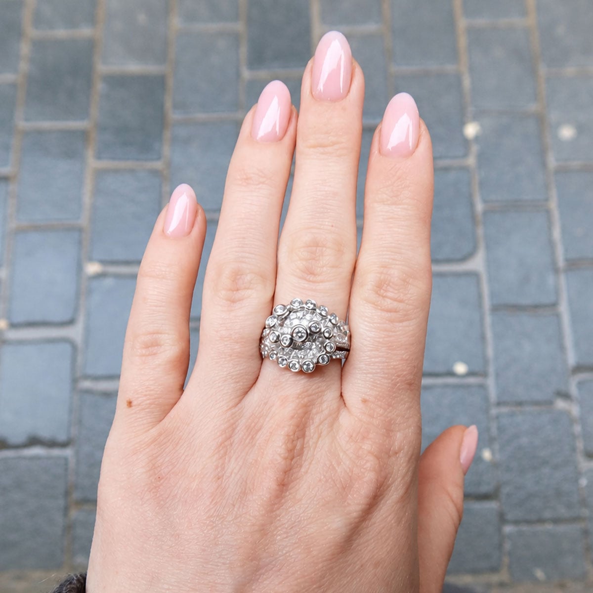 18K White Gold Dome Diamond Ring With 1.54 Ct Natural Diamonds – Elegant Sophistication 1 18K White Gold Dome Diamond Ring With 1.54 Ct Natural Diamonds – Elegant Sophistication