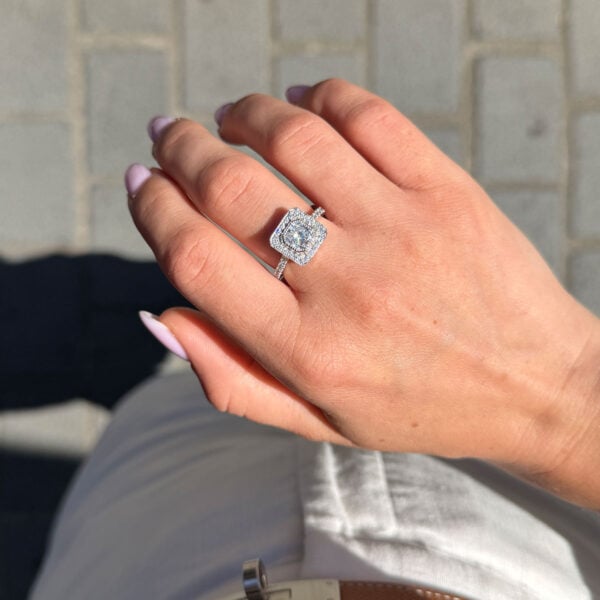 1.06 ct Radiant-Cut Diamond Halo Ring in 18k White Gold