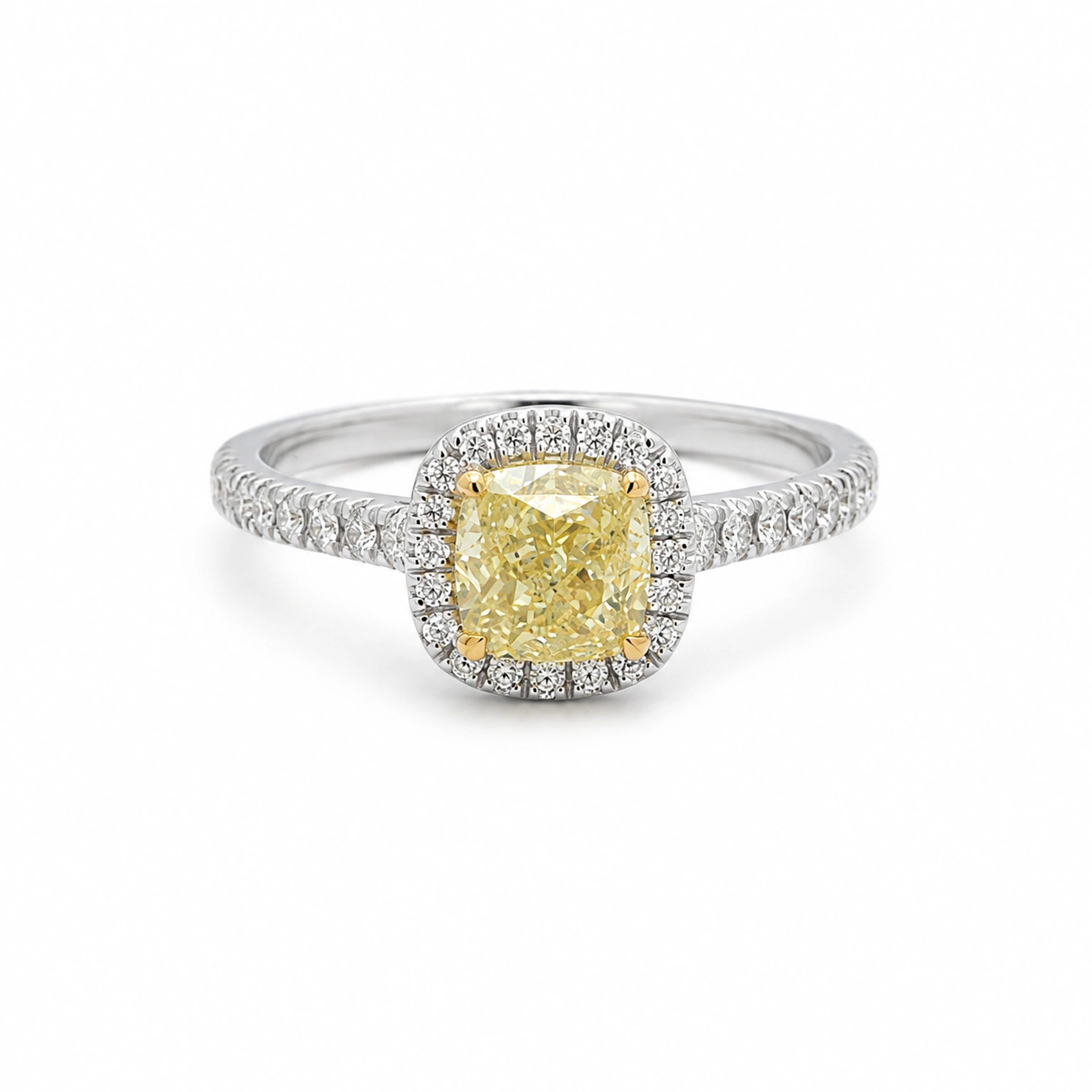 Fancy Intense Yellow Diamond Halo Ring 1.01 Ct Gia 18K White Gold12 Anello Halo Diamante Fancy Intense Yellow 1,01 Ct Gia Oro Bianco 18K - Immagine 6
