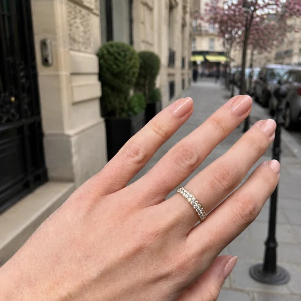 18k Geelgouden Trouwring met Dubbele Rij Pavé Diamanten