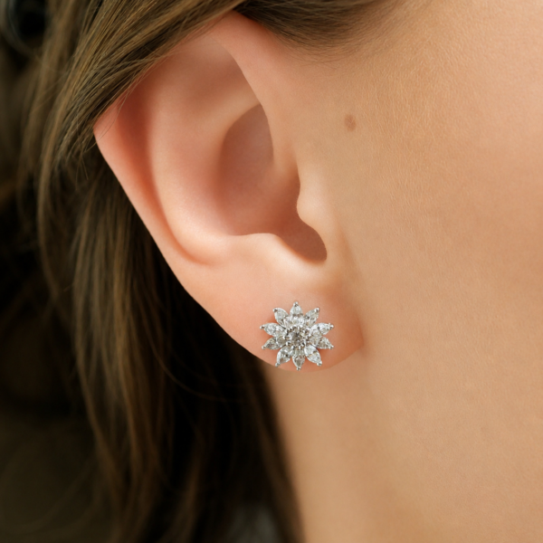 1.32 Carat Marquise Cut Diamond Floral Earrings in 18k White Gold