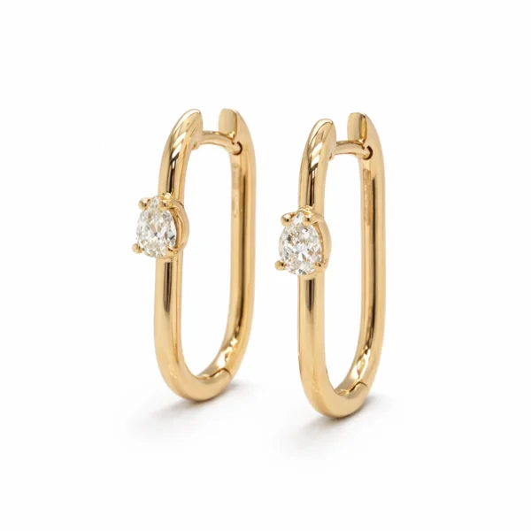 Pear diamond hoop earrings in 18k yellow gold with 0.35 tcw natural pear-shaped diamonds in a polished front-facing design.