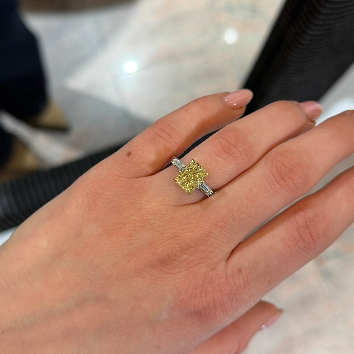 3.02 Carat Radiant Cut Fancy Light Yellow Diamond Ring – Gia Certified In 18K White And Yellow Gold 5 - Orogem Jewelers 3.02 Carat Radiant Cut Fancy Light Yellow Diamond Ring – Gia Certified In 18K White And Yellow Gold