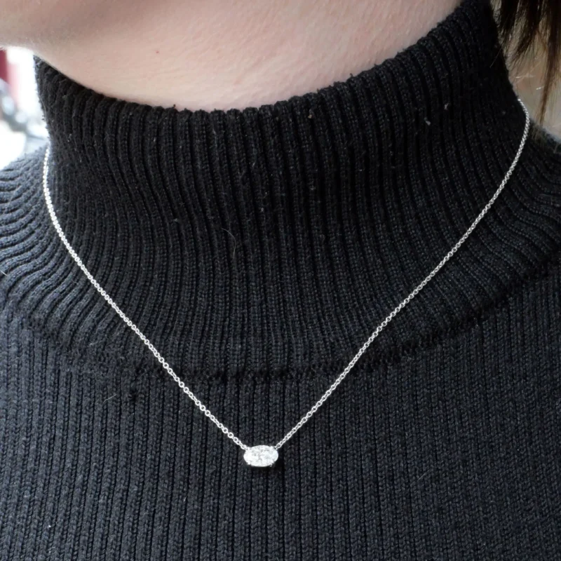Collier Fin Avec Solitaire Ovale En Diamant Couleur D