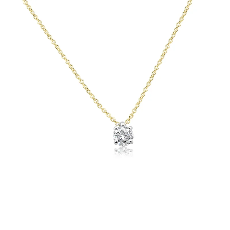 Pendente Con Diamante Da 0,19 Ct Certificato Gia In Oro Giallo E Castone In Oro Bianco