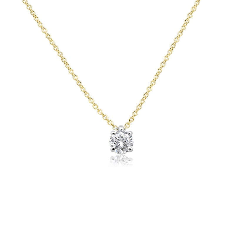 Pendente Solitaire Diamante 0.50 Ct Certificato Gia D Vs1 In Oro Giallo E Bianco 18K