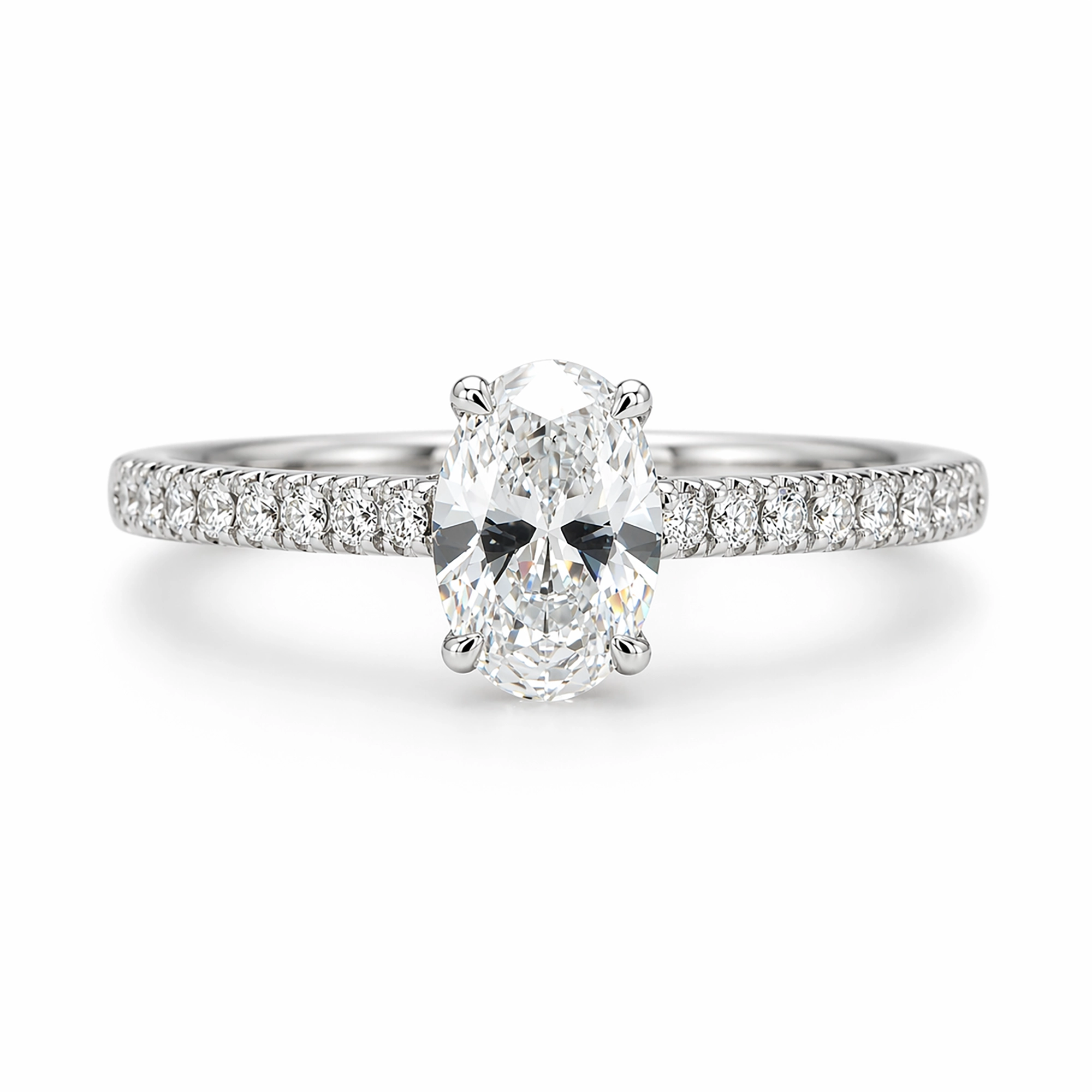 Bague Solitaire Ovale 0,50 Ct – Diamant Gia E Si1 Avec Pavage En Or Blanc 18K 1 - Orogem Jewelers Bague Solitaire Ovale
