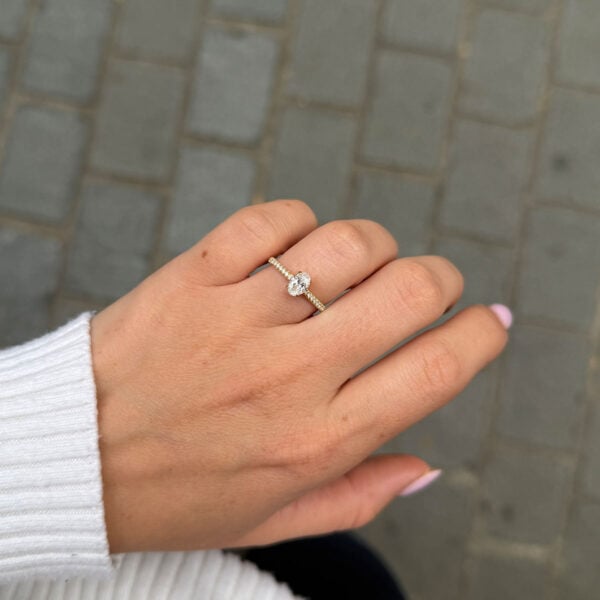 0.50 ct Oval Diamond Engagement Ring D VS1 GIA – Pave Band in 18K Yellow Gold