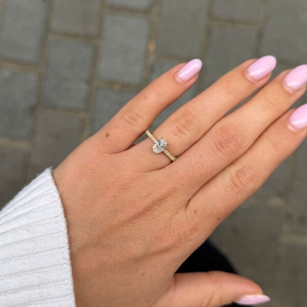 0.70 ct Oval Diamond Engagement Ring E SI1 GIA Certified with Pavé Band in 18K Yellow Gold