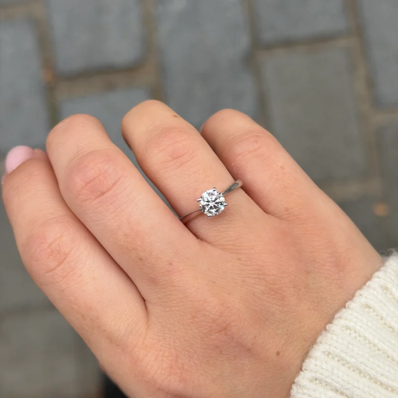 0.90 Ct Classic Thin Diamond Engagement Ring Gia-Certified In 18K White Gold