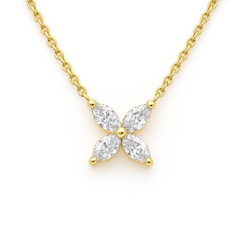 Pendente Floreale Con Diamanti Taglio Marquise 0,38 Ct F Vs In Oro Giallo 18K