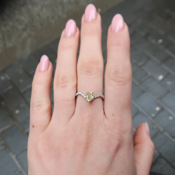 0.70 ct Light Yellow Pear Diamond Ring in 18K Gold