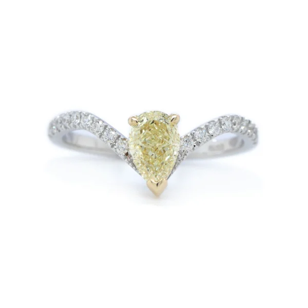 light yellow pear diamond ring in 18K white and yellow gold