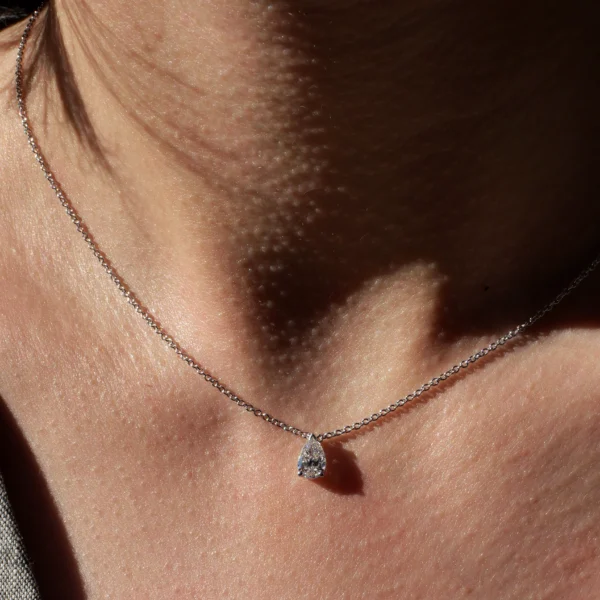 0.55 ct pear cut diamond solitaire necklace in 18K white gold