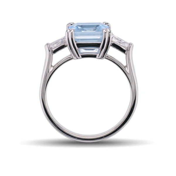 3.88 ct emerald-cut aquamarine ring with pear diamonds