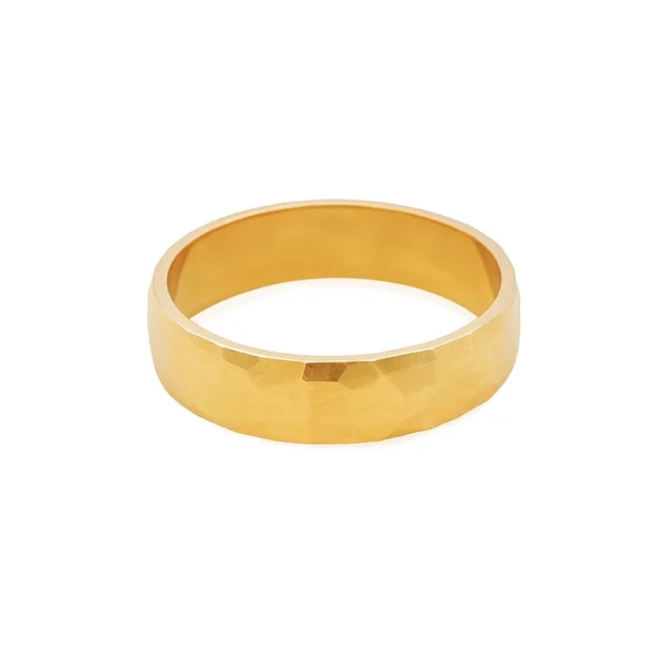 18K yellow gold hammered wedding ring 5mm