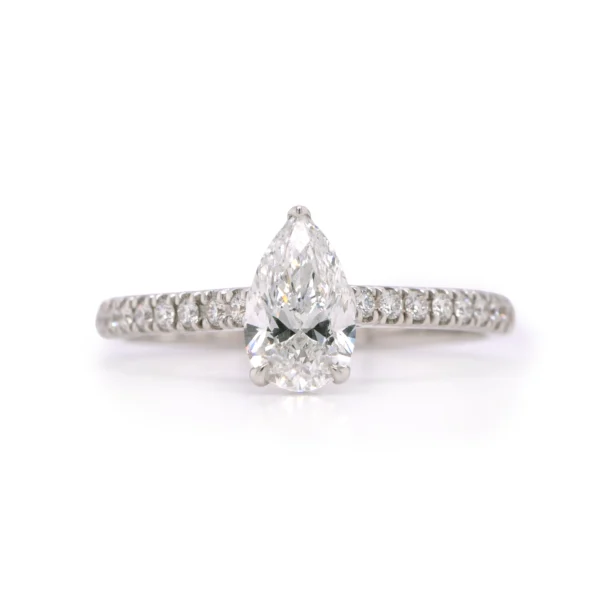 0.70 ct pear cut diamond ring in 18k white gold