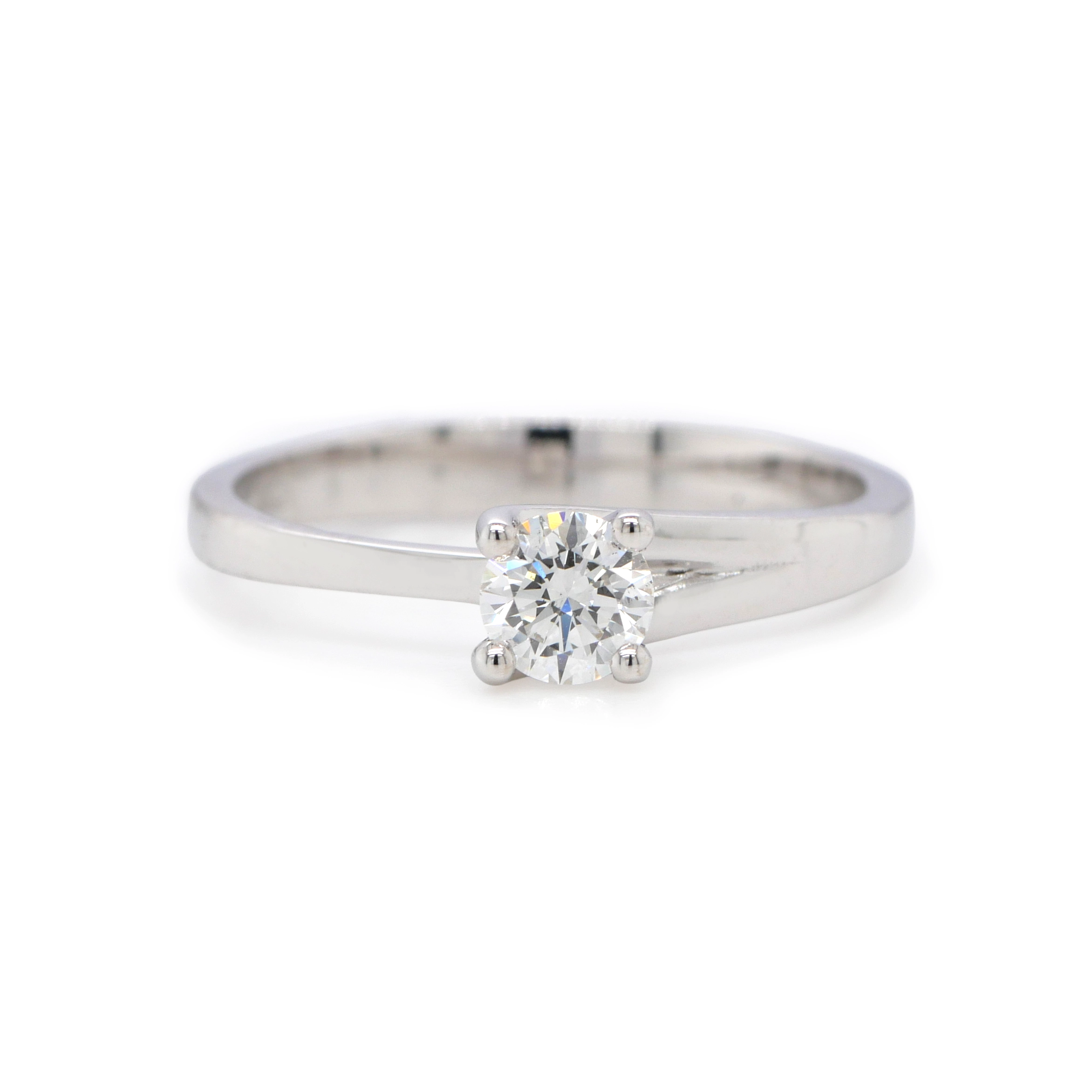 0.31 Ct F Si1 Gia Diamond Solitaire Ring In 18K White Gold 1 - Orogem Jewelers Solitaire Engagement Ring With 0.31 Carat F Si1 Gia-Certified Diamond Set In 18K White Gold, Front View.