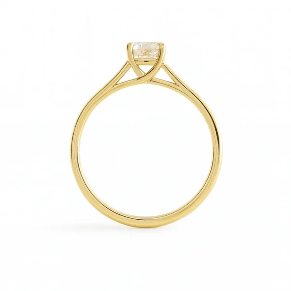Side view of 18K yellow gold solitaire ring featuring 0.40 carat GIA-certified diamond in open prong setting.