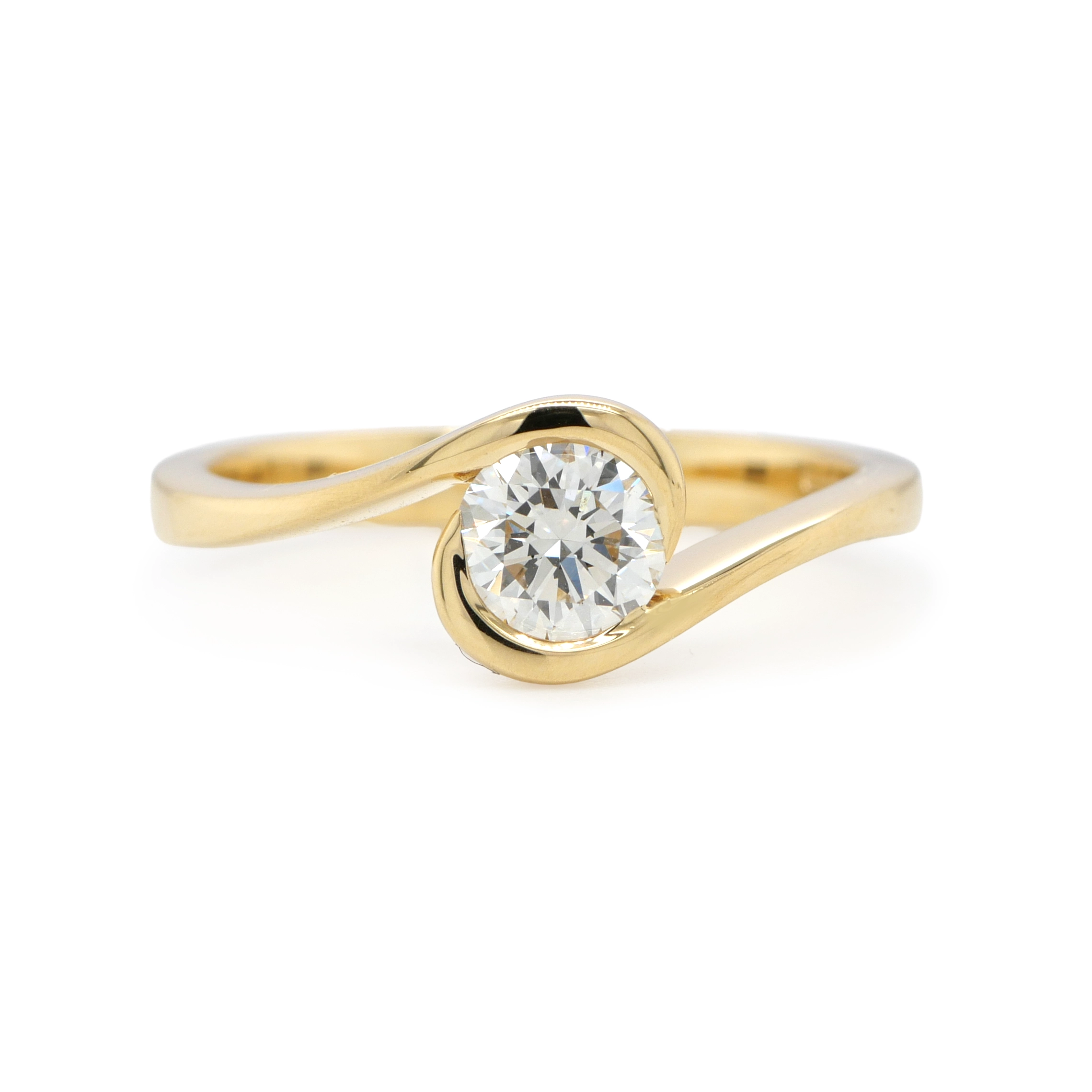 Bague Solitaire Tension Avec Diamant De 0.50 Carat En Or Jaune 18K 1 - Orogem Jewelers Bague Tension Diamant Rond 0,50 Ct Certifiée Gia En Or Jaune 18K