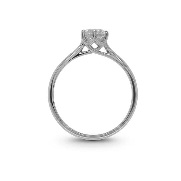 Zijaanzicht van 18K witgouden solitair ring met 0.70 ct E SI1 GIA ronde briljant in zes-poots zetting.