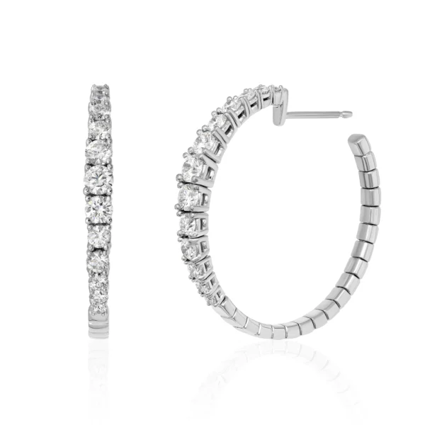 Créoles en or blanc 18k avec diamants naturels D-F VS totalisant 2,04 ct