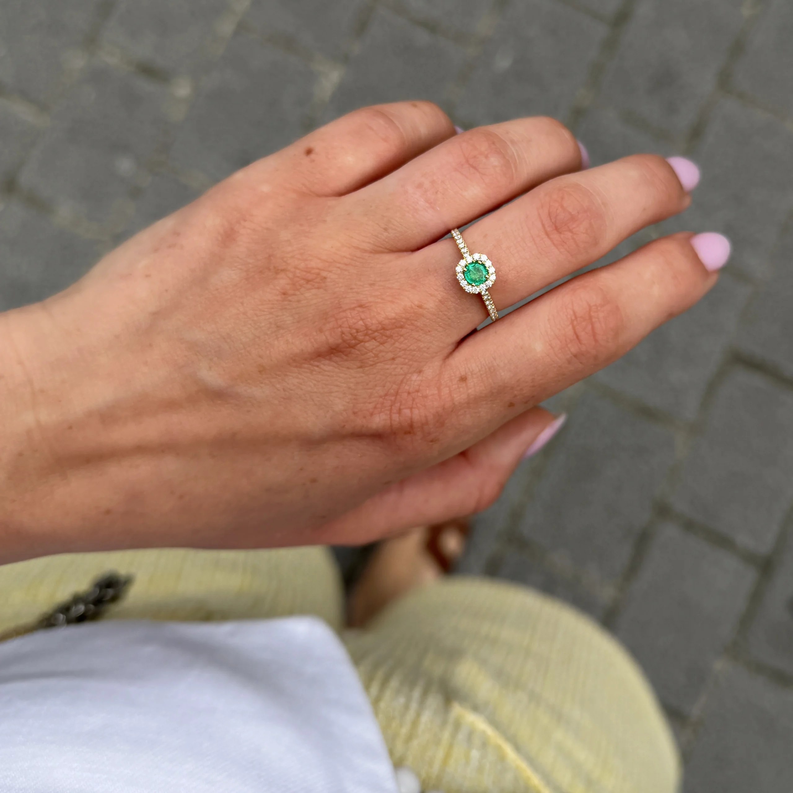 Yellow Gold Emerald Halo Ring – 0.27 Ct Emerald Diamond Pave 1 Scaled Yellow Gold Emerald Halo Ring – 0.27 Ct Emerald &Amp; Diamond Pavé