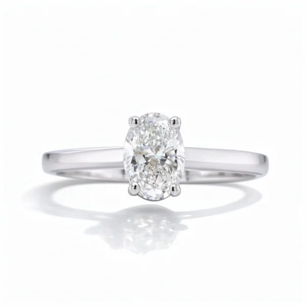 Oval lab grown diamond ring 0.71 ct four prong setting white gold