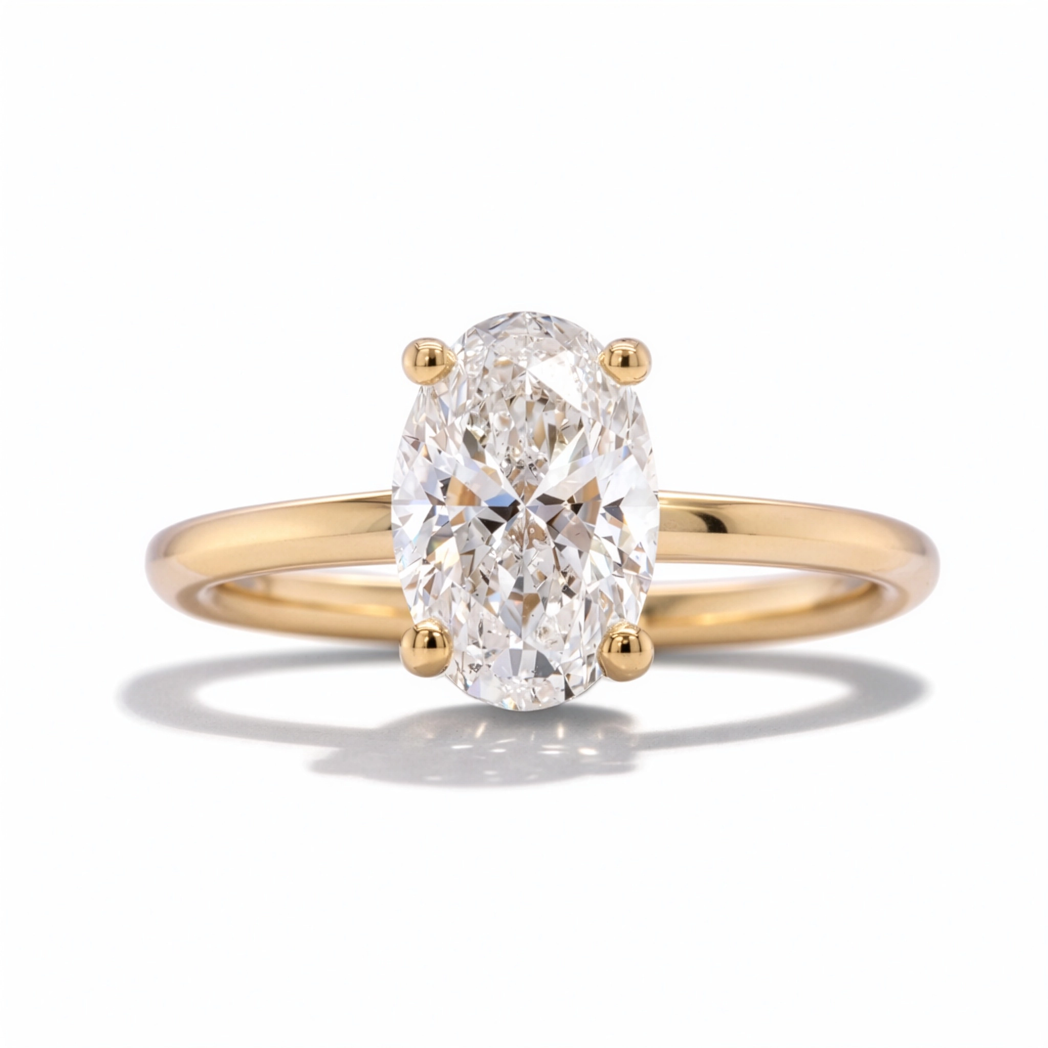 Anello Con Diamante Ovale 1.50 Ct In Oro Giallo 18K | Certificato Gia 1 - Orogem Jewelers Vista Frontale Di Anello Di Fidanzamento Con Diamante Ovale 1,50 Ct E Si2 Certificato Gia In Oro Giallo 18K