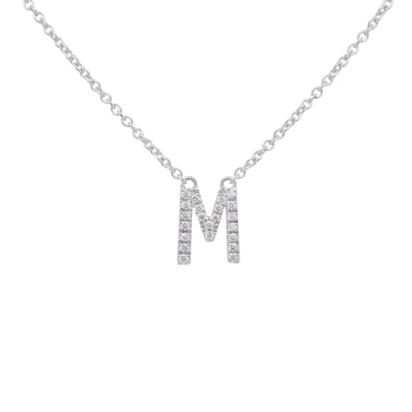 Collier lettre M en diamants et or blanc 18K