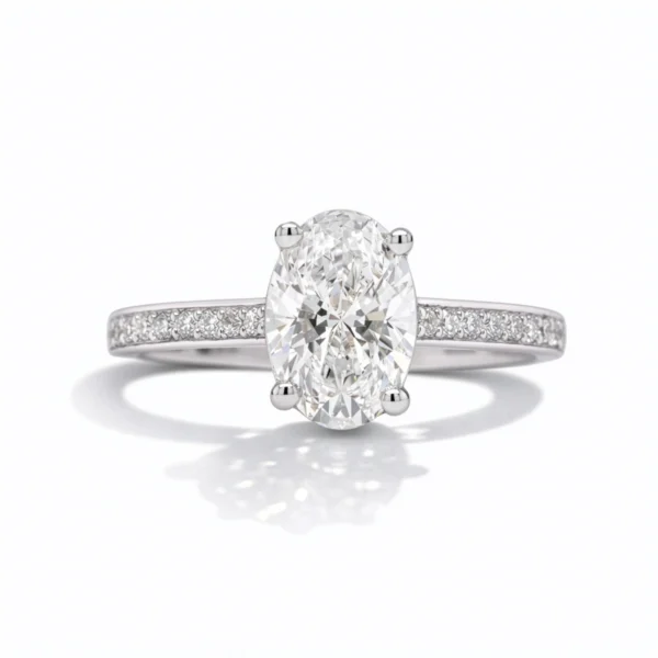 18K white gold ring with oval lab-grown diamond, front view