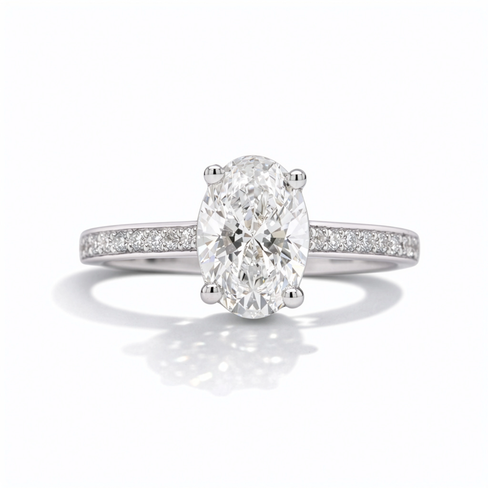 18K Witgouden Ring Met 1,01 Ct Ovale Lab-Grown Diamant D Vs1 1 - Orogem Jewelers 18K Witgouden Ring Met Ovale Lab-Grown Diamant, Vooraanzicht