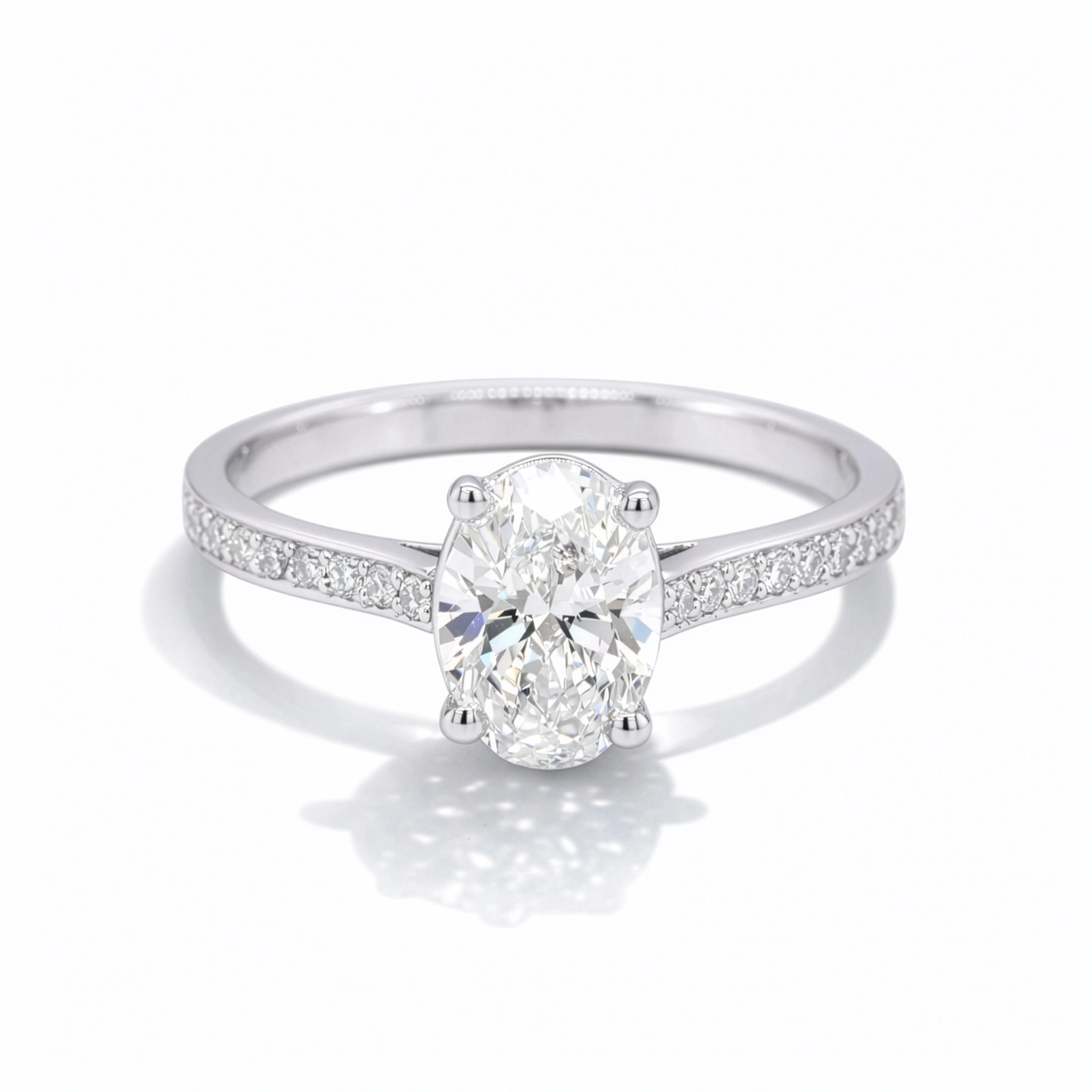 18K Witgouden Ring Met 1,01 Ct Ovale Lab-Grown Diamant D Vs1 2 - Orogem Jewelers 18K Witgouden Ring Met Ovale Lab-Grown Diamant, Bovenaanzicht